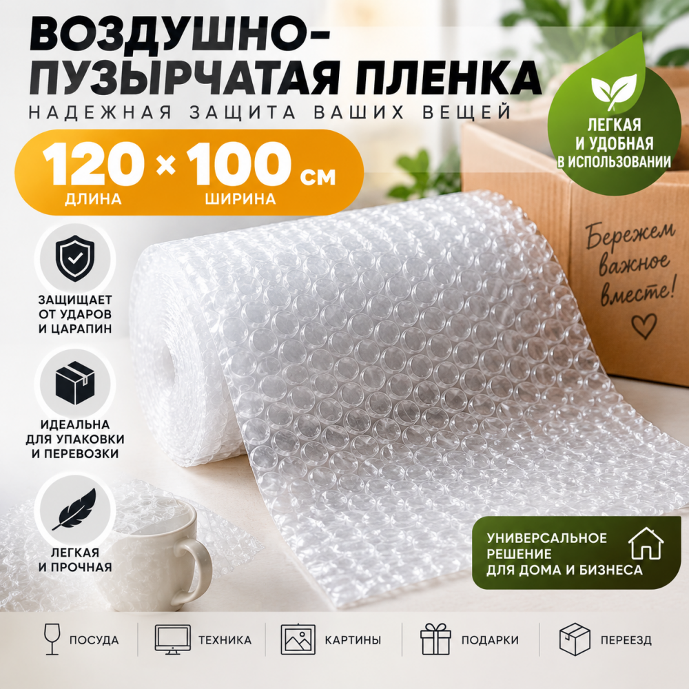 Лист из воздушно-пузырчатой пленки 120*100 см