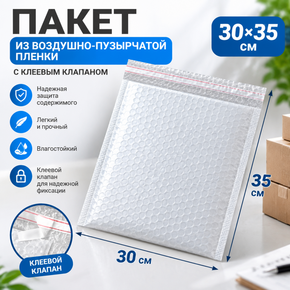 Пакет из воздушно-пузырчатой пленки с клеевым клапаном 30*35 см