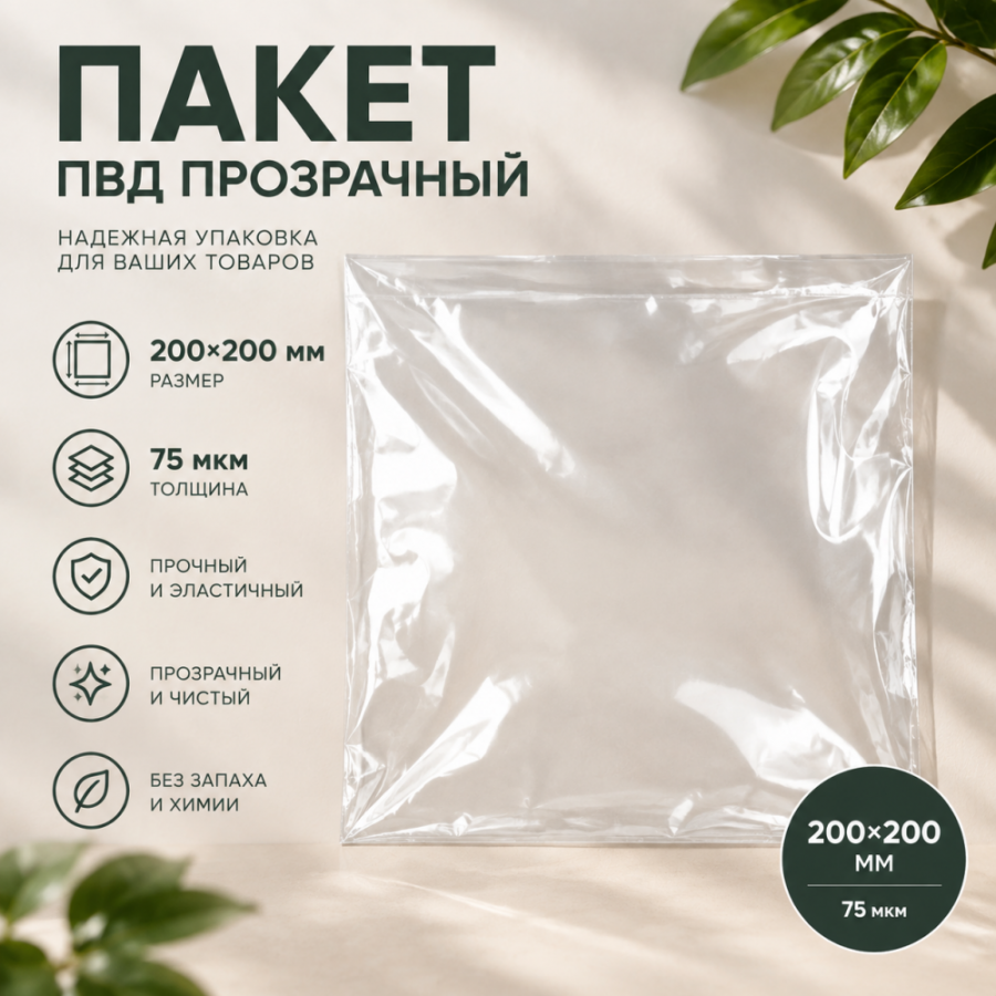 Пакет ПВД прозрачный 200*200 мм (75 мкм)