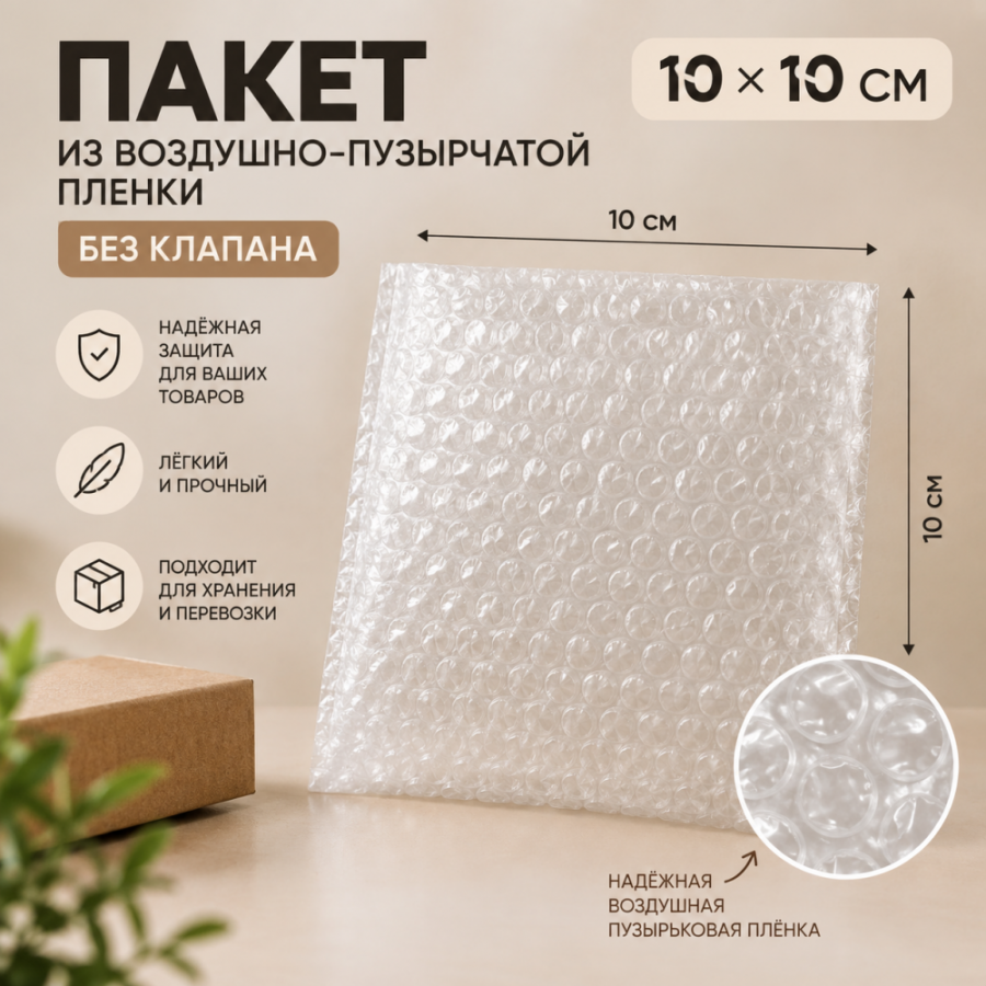 Пакет из воздушно-пузырчатой пленки без клапана 10*10 см