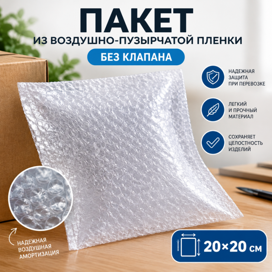 Пакет из воздушно-пузырчатой пленки без клапана 20*20 см